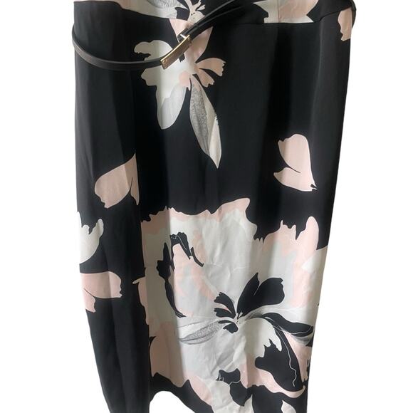 Jones New York Floral Asymmetrical Sleeveless Belted Mid Calf Dress Black 14 - Picture 3 of 10